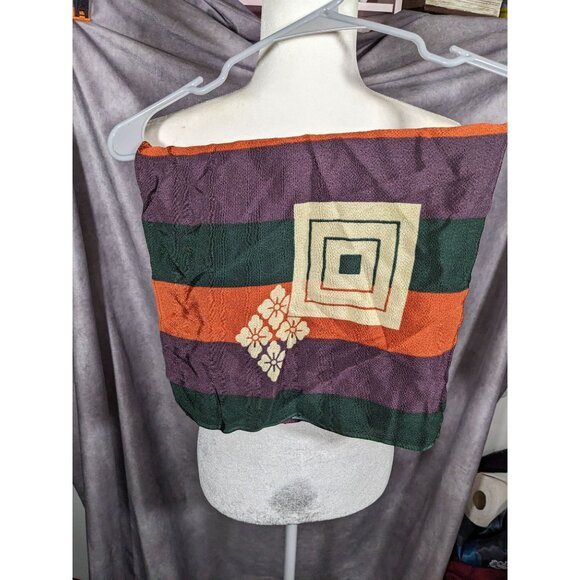 Unique Green Orange And Purple Stiped Spring Motif Square Scarf - Picture 11 of 12